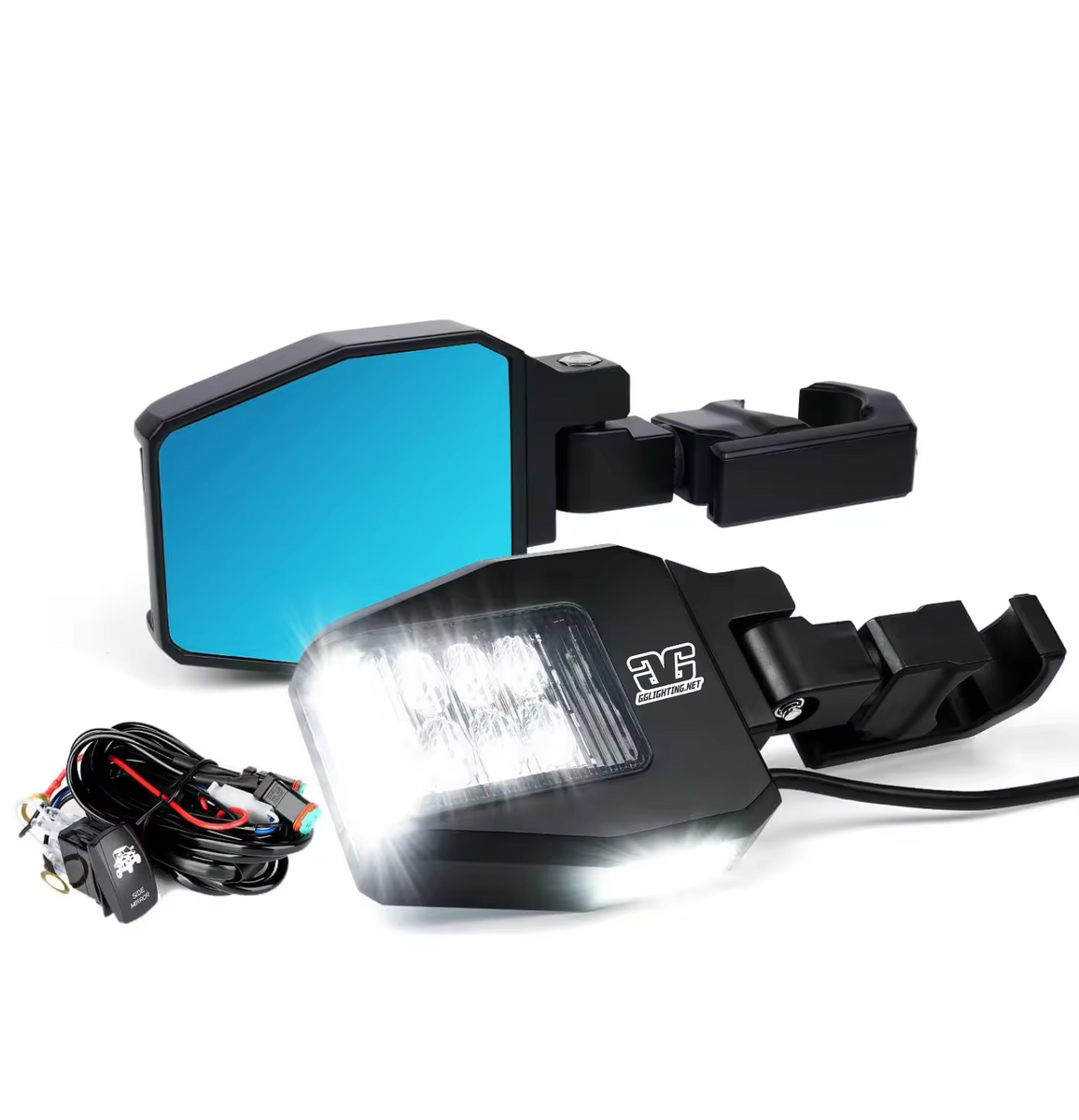 REVOLT Super Light FrameスペアレンズBlueMirror Off Road Side Mirror With Sidewinder LED Pod Lights – GGLighting