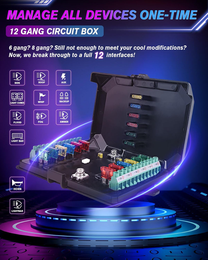12-Gang Switch Panel With RGB And Remote Control Bluetooth App truck jeep sxs rzr can-am x3 speed utv